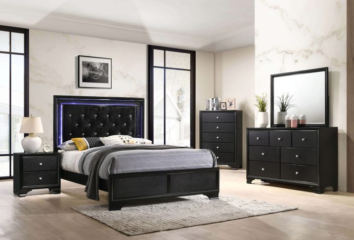 Bedroom design with black furniture