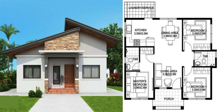 Bungalow plan house bedroom three plans designs simple floor modern residential small style choose board