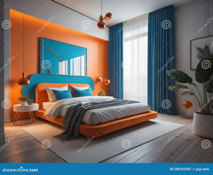 Blue and orange bedroom design