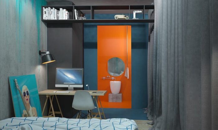 Blue and orange bedroom design